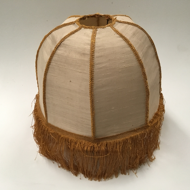 LAMPSHADE, Victorian (Medium) - Beige Silk w Gold Trim & Fringe